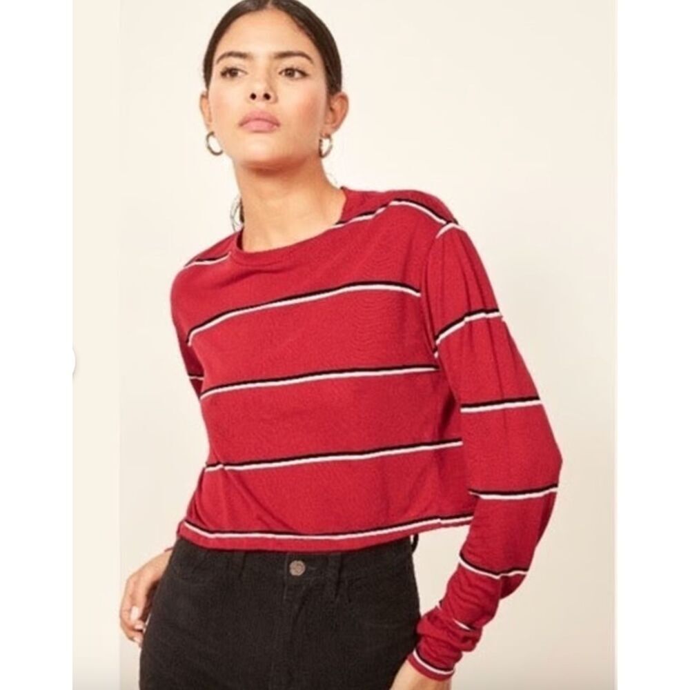Reformation Red Striped Long Sleeve Tee